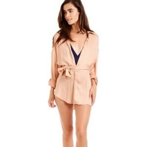 Mimi The Label Australia Linda Cover Up Belted Shirtdress S NUDE